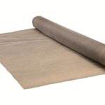 Roll of brown fabric partially unrolled on a flat surface.