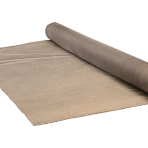 Roll of brown fabric partially unrolled on a flat surface.