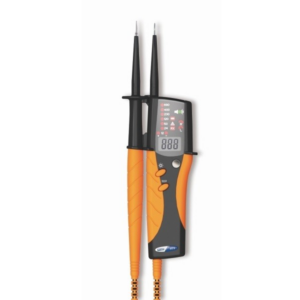 Digital multimeter with two probes for electrical measurements.