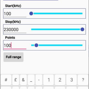 Settings screen with frequency sliders and numeric input fields.