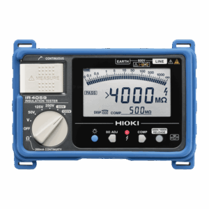 Hioki IR4059 insulation tester for electrical resistance measurement.